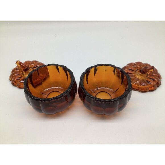 Burnt Orange Colored Heavy Lidded Glass Pumpkins, Set of 2 - Picture 5 of 12